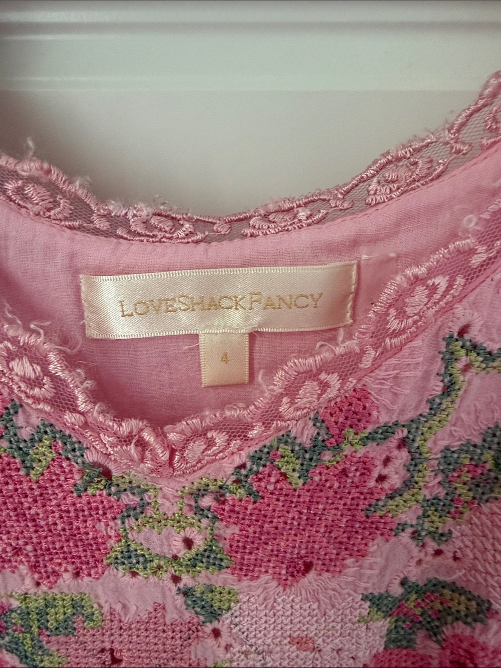 LoveShackFancy Pink Floral Eyelet Mini Dress - Picture 2 of 5